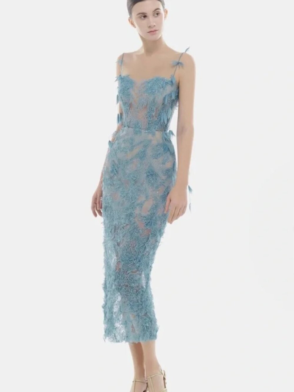 Montsand Blue Beaded Lace Pencil Dress - XL